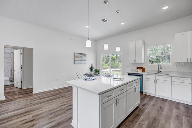 4410 Vicky St, Hastings, FL 32145 - kitchen with dishwasher, healthy amount of natural light, wood finished floors, white cabinetry, and recessed lighting