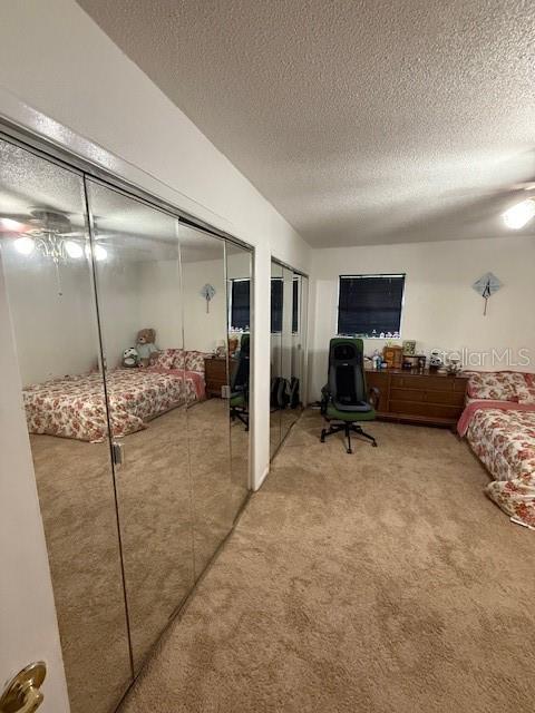 2013 Marilyn Ave, Winter Haven, FL 33881 - bedroom with light carpet, a textured ceiling, and multiple closets