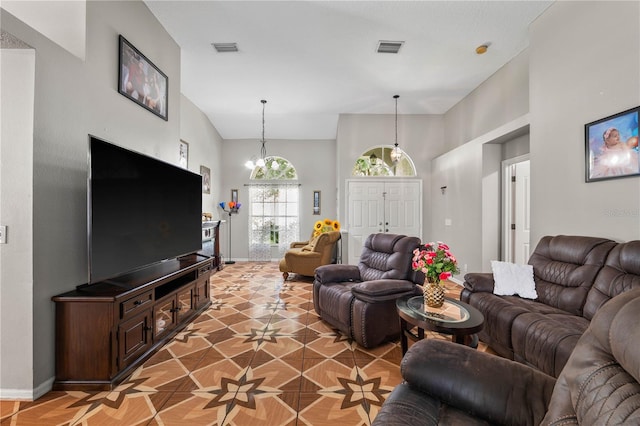 4428 Winding River Dr, Valrico, FL 33596 - living area with a chandelier and a towering ceiling