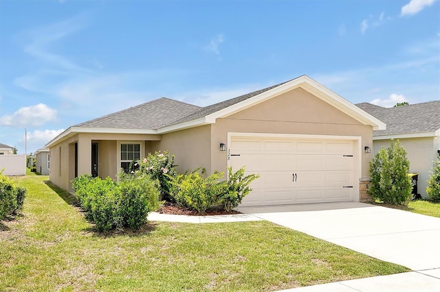 328 Lily Ln, Davenport, FL 33837 - ranch-style house featuring a shingled roof, a front yard, an attached garage, and driveway