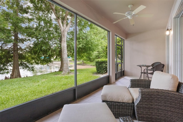 8401 Riverdale Ln Unit 8401, Davenport, FL 33896 - sunroom / solarium featuring ceiling fan and a water view