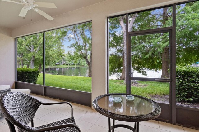 8401 Riverdale Ln Unit 8401, Davenport, FL 33896 - sunroom / solarium with a water view and a ceiling fan