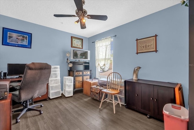 3214 Herons Point Cir, Kissimmee, FL 34741 - office featuring wood finished floors, a ceiling fan, and a textured ceiling