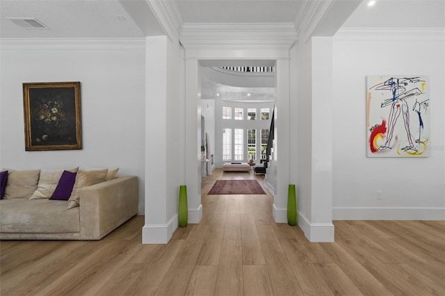 933 Jasmine St, Celebration, FL 34747 - corridor with ornamental molding and light wood-style floors