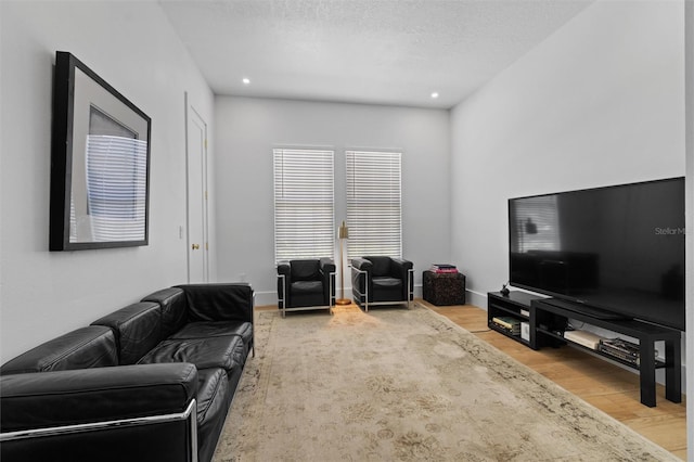 933 Jasmine St, Celebration, FL 34747 - living room with wood finished floors, a textured ceiling, and recessed lighting