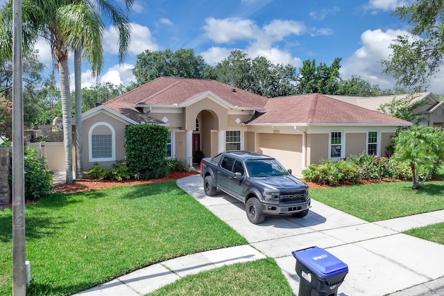 2402 Raven Croft Ct, Orlando, FL 32837 - mediterranean / spanish home with stucco siding, an attached garage, driveway, and a shingled roof
