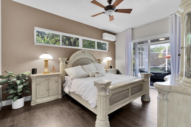 2402 Raven Croft Ct, Orlando, FL 32837 - bedroom with access to outside, a wall mounted air conditioner, dark wood-type flooring, and ceiling fan