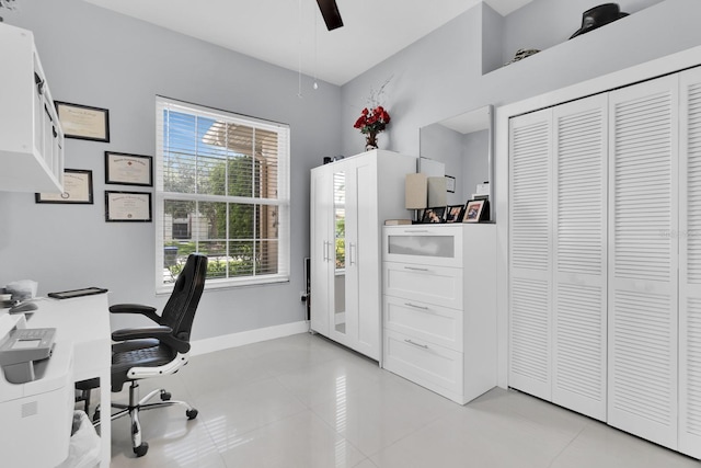 2402 Raven Croft Ct, Orlando, FL 32837 - home office featuring ceiling fan and light tile patterned flooring