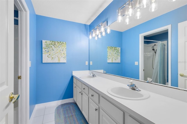 716 Timberwilde Ave, Winter Springs, FL 32708 - bathroom featuring double vanity, tile patterned floors, and a shower with shower curtain