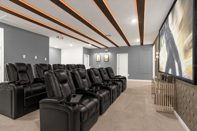 2525 Shanti Dr, Kissimmee, FL 34746 - home theater with light colored carpet, recessed lighting, and beamed ceiling