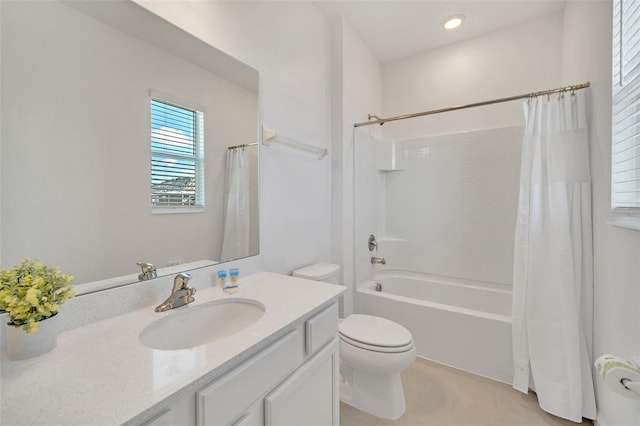 2525 Shanti Dr, Kissimmee, FL 34746 - bathroom with vanity, shower / bath combo, tile patterned flooring, and recessed lighting