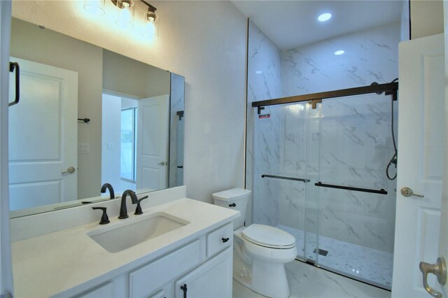 2673 Calistoga Ave, Kissimmee, FL 34741 - full bath with marble look tile flooring, a marble finish shower, vanity, and recessed lighting