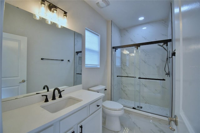 2673 Calistoga Ave, Kissimmee, FL 34741 - full bathroom with marble finish floors, a marble finish shower, vanity, and recessed lighting
