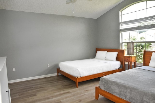 2807 Playing Otter Ct, Kissimmee, FL 34747 - bedroom featuring wood finished floors, lofted ceiling, a textured ceiling, and a ceiling fan