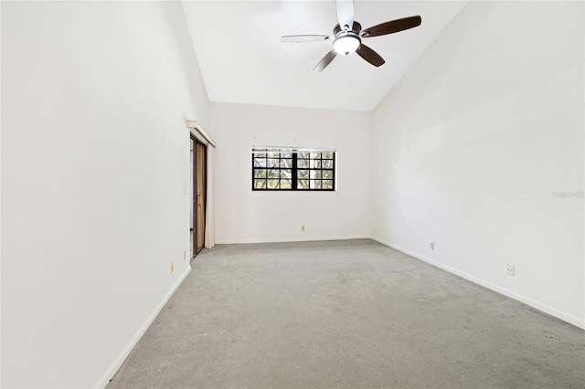 17340 Boca Club Blvd Unit 703, Boca Raton, FL 33487 - empty room featuring light carpet, ceiling fan, and high vaulted ceiling