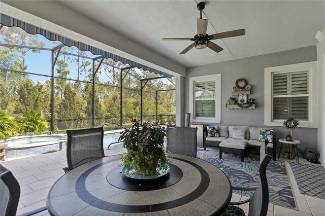2772 Southland St, Saint Cloud, FL 34772 - sunroom / solarium featuring a hot tub, ceiling fan, and outdoor lounge area