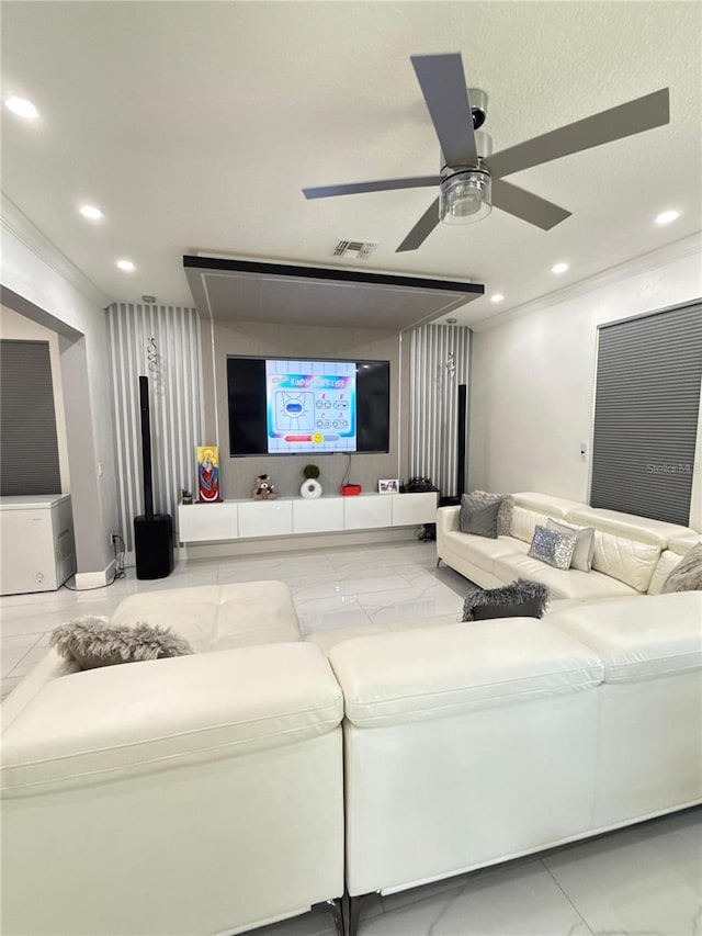 2805 Carter Grove Ln, Kissimmee, FL 34741 - living area with ceiling fan, recessed lighting, and marble look tile flooring