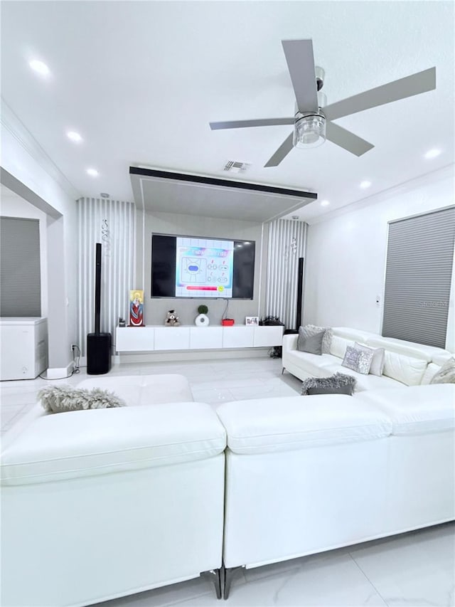 2805 Carter Grove Ln, Kissimmee, FL 34741 - living area with ceiling fan, recessed lighting, and marble finish floors