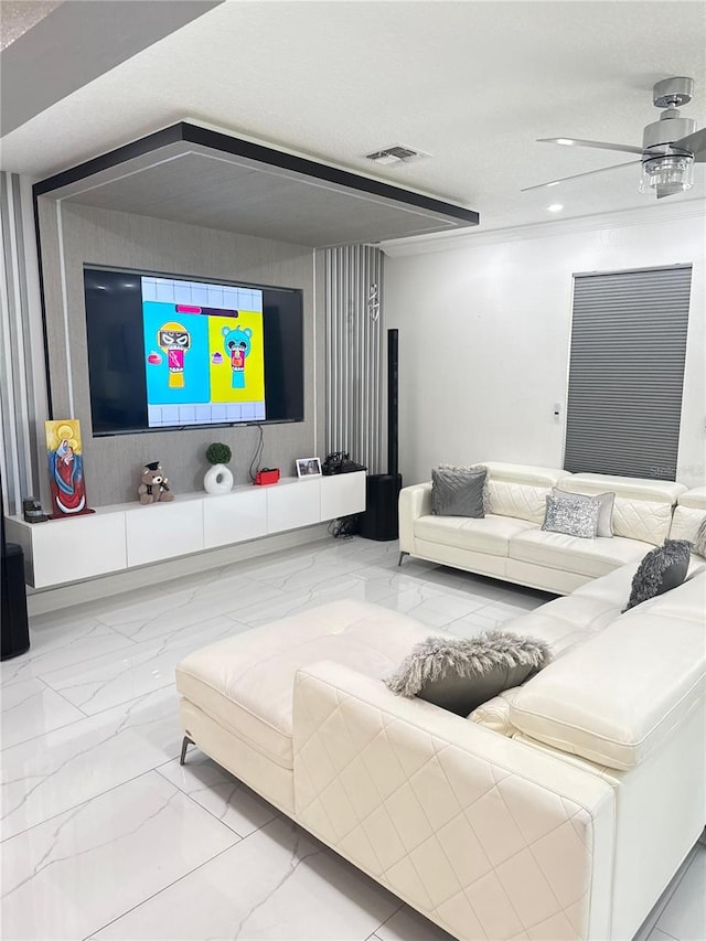 2805 Carter Grove Ln, Kissimmee, FL 34741 - cinema room with marble look tiles, a ceiling fan, and recessed lighting