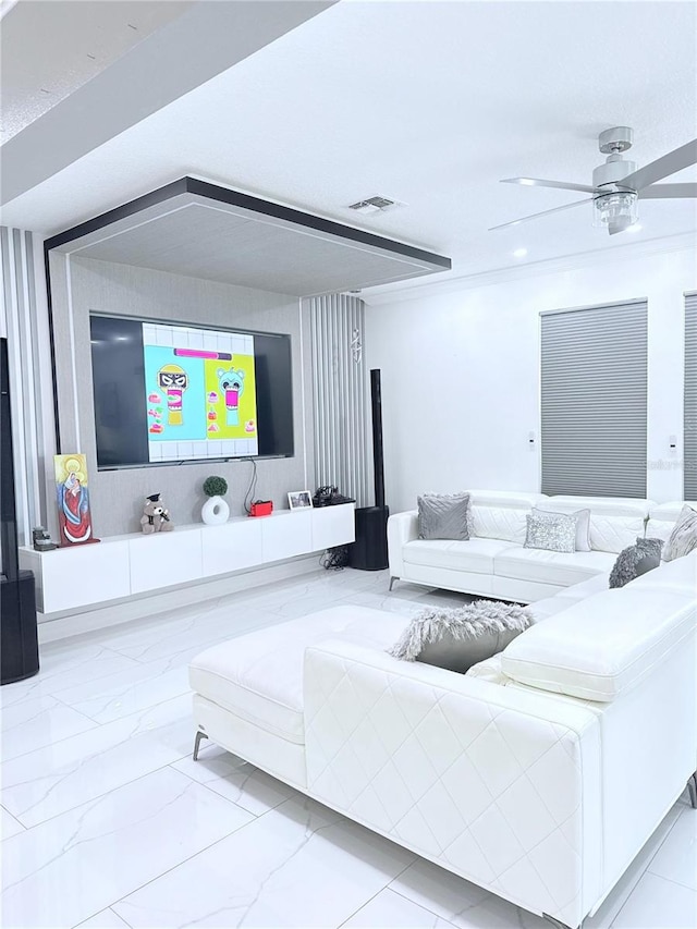2805 Carter Grove Ln, Kissimmee, FL 34741 - living room featuring a ceiling fan and marble finish floors