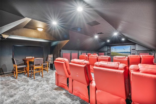 9905 Lanai View Ct, Windermere, FL 34786 - carpeted cinema with lofted ceiling and a textured ceiling
