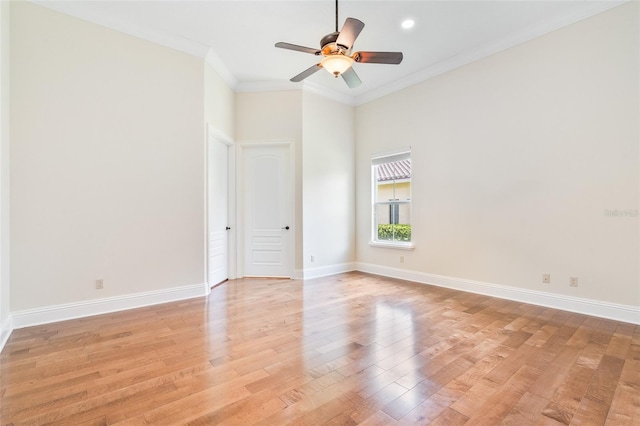 9905 Lanai View Ct, Windermere, FL 34786 - empty room with light wood finished floors, ceiling fan, crown molding, and recessed lighting