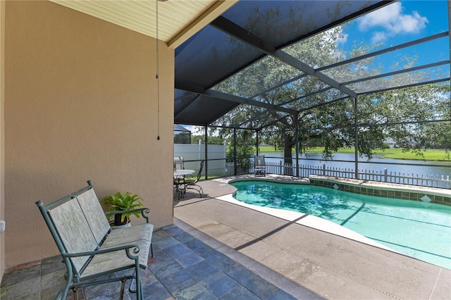 746 Stonewyk Way, Kissimmee, FL 34744 - view of swimming pool with a patio, a water view, and glass enclosure