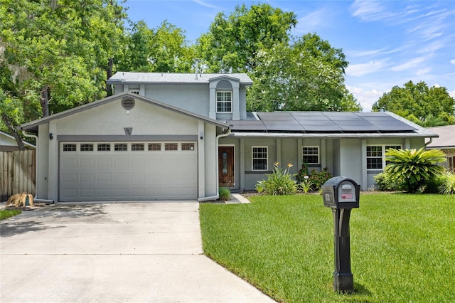 878 Elgin Dr, Winter Springs, FL 32708 - traditional-style house with stucco siding, concrete driveway, an attached garage, and solar panels