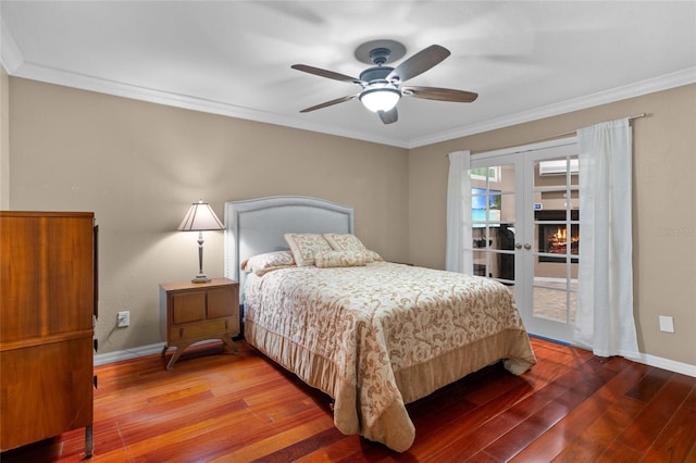 878 Elgin Dr, Winter Springs, FL 32708 - bedroom featuring french doors, wood finished floors, crown molding, access to exterior, and ceiling fan