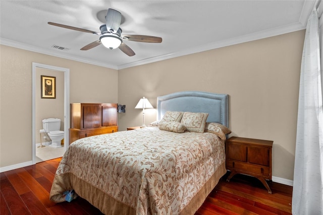 878 Elgin Dr, Winter Springs, FL 32708 - bedroom featuring dark wood-style flooring, ornamental molding, connected bathroom, and ceiling fan