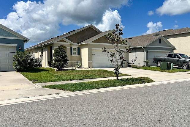 2727 Harmonia Hammock Rd, Harmony, FL 34773 - view of front of property with concrete driveway, a garage, a front yard, and stucco siding