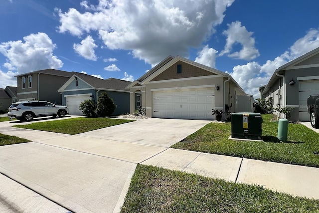 2727 Harmonia Hammock Rd, Harmony, FL 34773 - ranch-style home with a garage, driveway, a front lawn, and stucco siding
