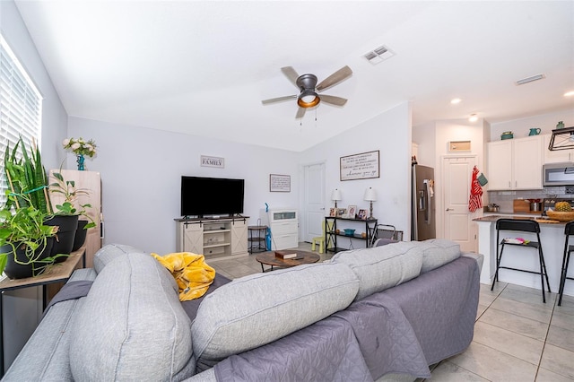 1959 Cricket Cradle Dr, Kissimmee, FL 34746 - living room with a ceiling fan, light tile patterned floors, and recessed lighting