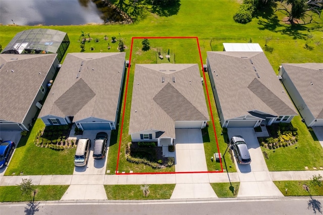1959 Cricket Cradle Dr, Kissimmee, FL 34746 - aerial perspective of suburban area featuring property boundaries highlighted and a nearby body of water