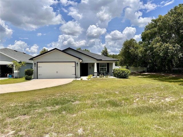 144 Foxtail Loop, Davenport, FL 33837 - ranch-style house with concrete driveway, an attached garage, and a front lawn
