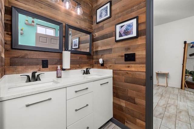 2576 R E Byrd Rd, Frostproof, FL 33843 - bathroom with wood walls and double vanity