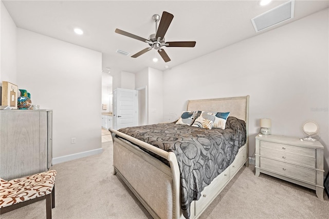 7413 Bent Tree Loop, Saint Cloud, FL 34771 - bedroom with light carpet, recessed lighting, attic access, ensuite bathroom, and a ceiling fan