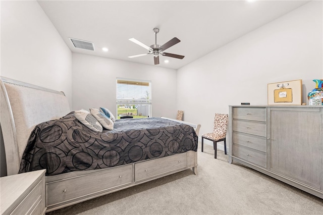 7413 Bent Tree Loop, Saint Cloud, FL 34771 - bedroom with recessed lighting, light colored carpet, and a ceiling fan