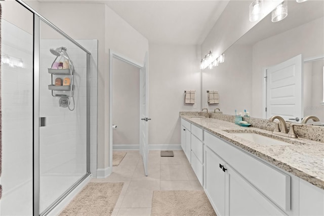7413 Bent Tree Loop, Saint Cloud, FL 34771 - full bath with double vanity, a shower stall, and tile patterned flooring