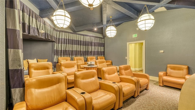5112 Conroy Rd Unit 24, Orlando, FL 32811 - home theater room featuring carpet flooring, beamed ceiling, coffered ceiling, and a textured wall