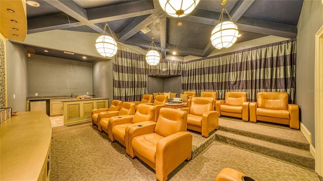 5112 Conroy Rd Unit 24, Orlando, FL 32811 - home theater room with coffered ceiling, carpet, and beam ceiling