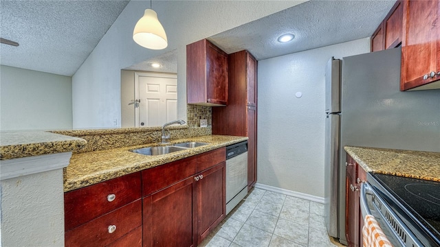 5112 Conroy Rd Unit 24, Orlando, FL 32811 - kitchen featuring dark brown cabinets, stainless steel dishwasher, a textured ceiling, range with electric stovetop, and light tile patterned floors