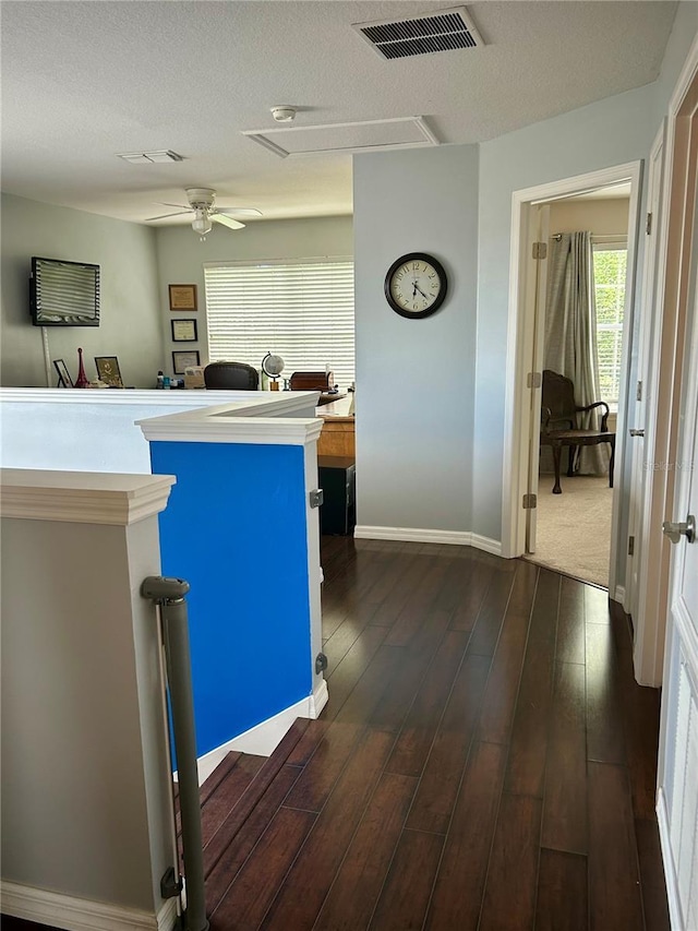 2862 Grasmere View Pkwy, Kissimmee, FL 34746 - kitchen featuring dark wood-style floors, ceiling fan, and a textured ceiling