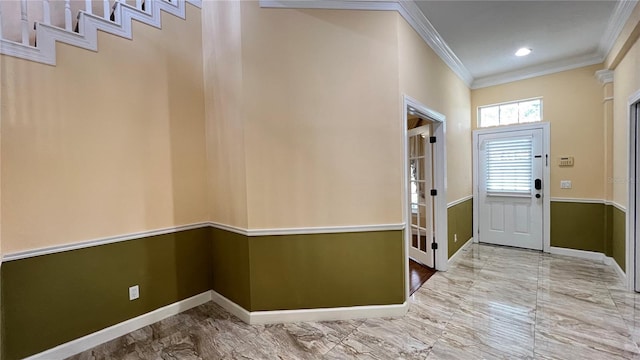 934 Westpark Dr, Celebration, FL 34747 - entrance foyer with crown molding, marble finish floors, and recessed lighting