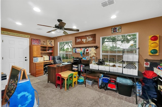 4828 Jeanette Ct, Saint Cloud, FL 34771 - carpeted office featuring ceiling fan and recessed lighting