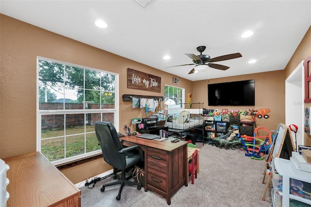 4828 Jeanette Ct, Saint Cloud, FL 34771 - carpeted office space featuring ceiling fan and recessed lighting