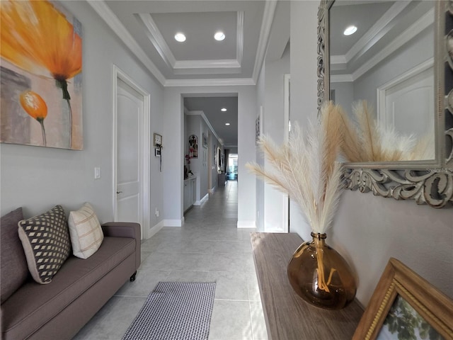 2853 Willowseed Ln, Saint Cloud, FL 34772 - corridor featuring crown molding, recessed lighting, and light tile patterned floors