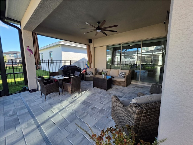 2853 Willowseed Ln, Saint Cloud, FL 34772 - view of patio / terrace featuring an outdoor hangout area, ceiling fan, and area for grilling