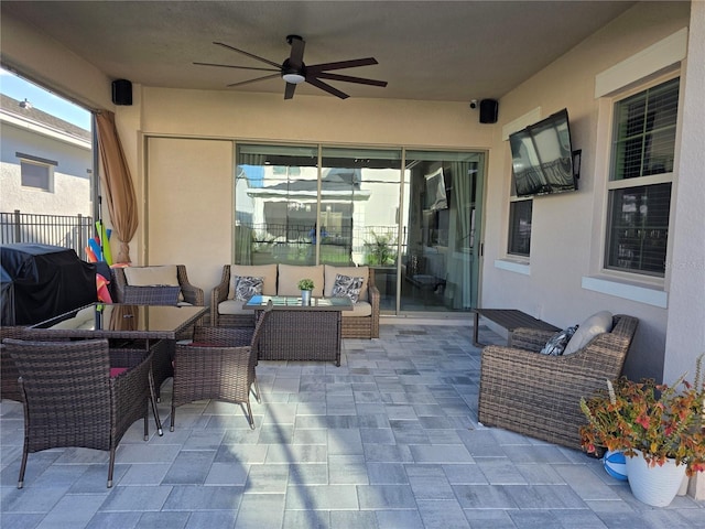 2853 Willowseed Ln, Saint Cloud, FL 34772 - view of patio / terrace with outdoor lounge area, ceiling fan, and grilling area