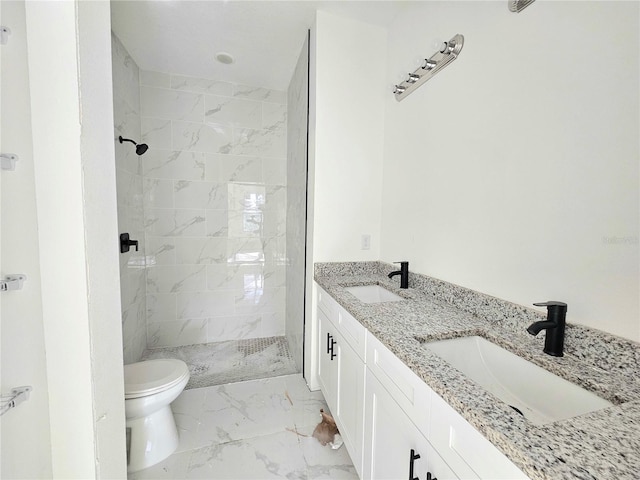 1236 N Virginia Ave, Lakeland, FL 33805 - bathroom featuring marble look tiles, a tile shower, and double vanity